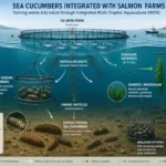 Sea cucumbers integrated with salmon farms (generated through AI)